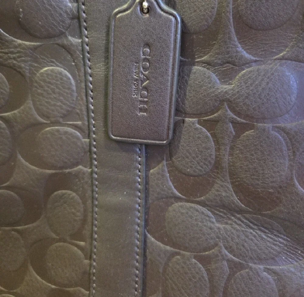 COACH Brown Slim Leather Laptop Briefcase with Shoulder Strap